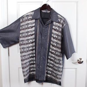 Silk and knit button up short sleeve dress shirt